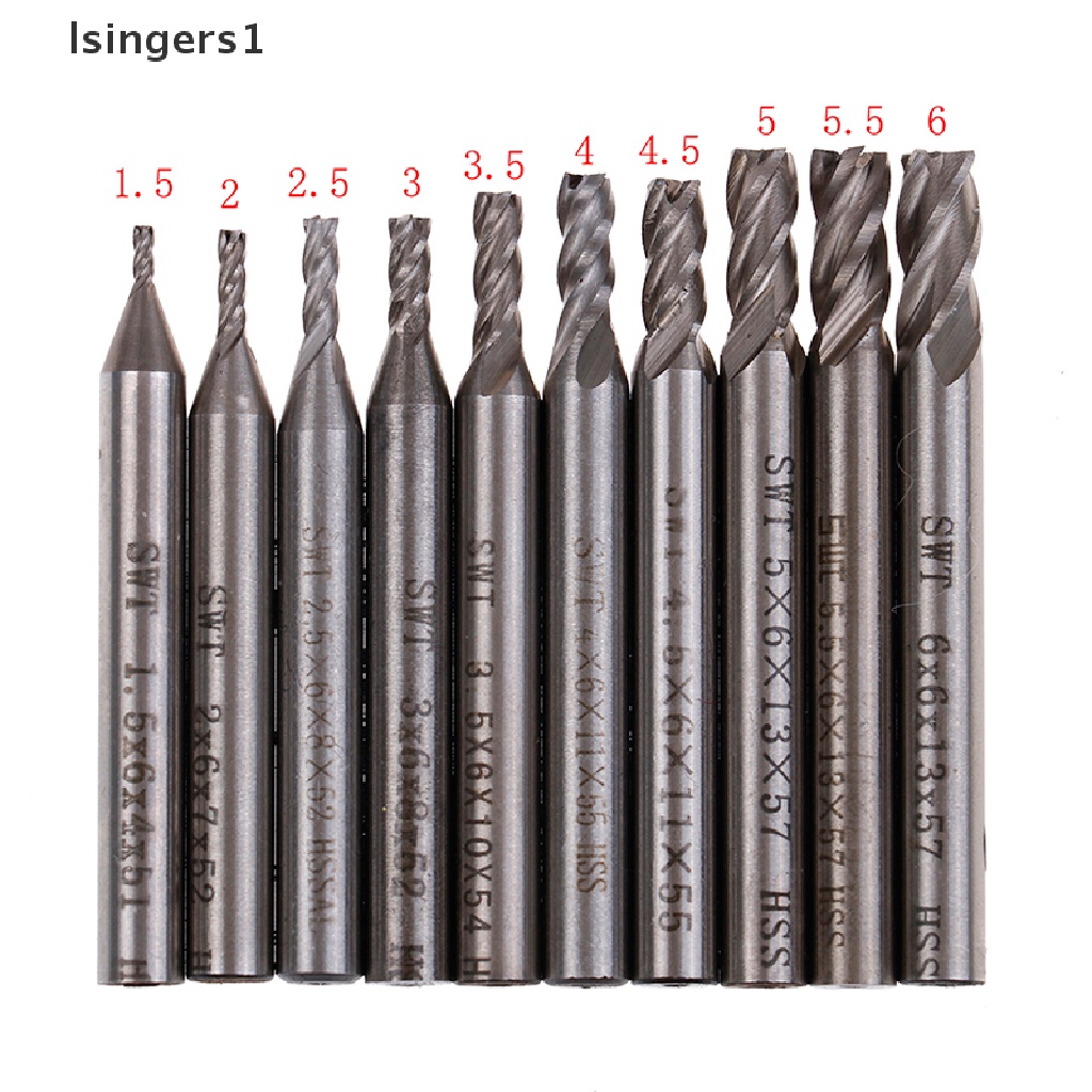 (lsingers1) 10pcs Mata Bor Shank Lurus 4 Flue End Mill CNC 1.5-6mm Bahan HSS
