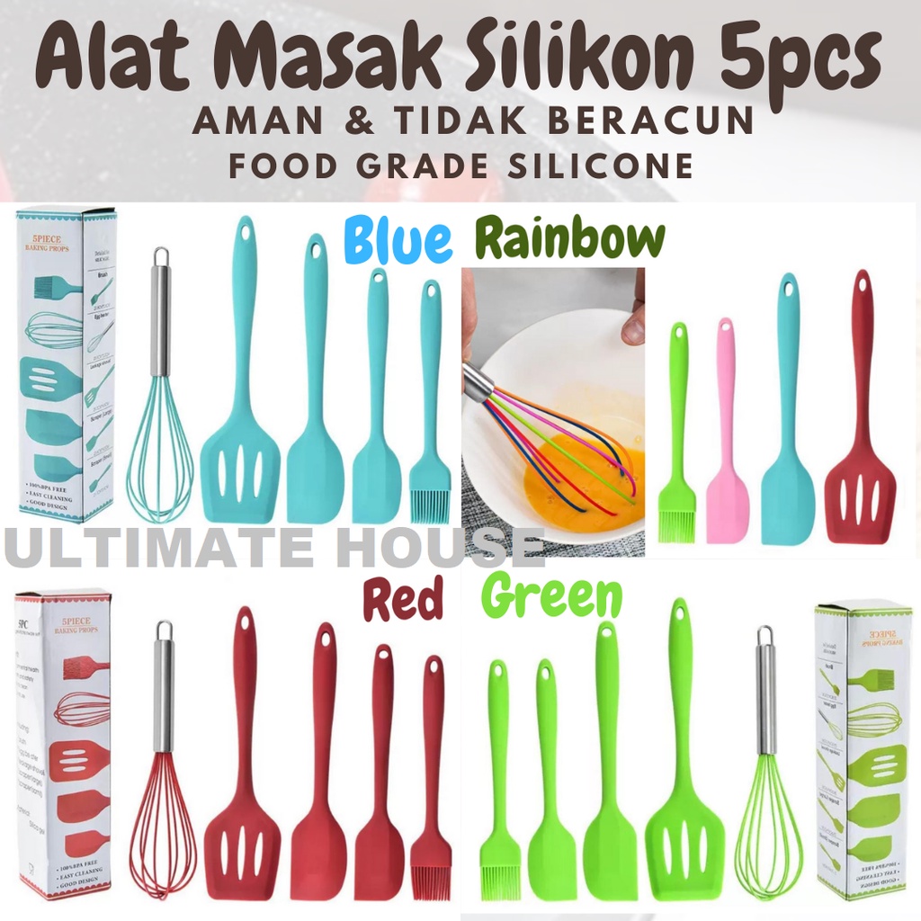 5in1 Spatula Set Silicone Kitchen Utensil Spatula Cooking Alat Masak Tahan Panas