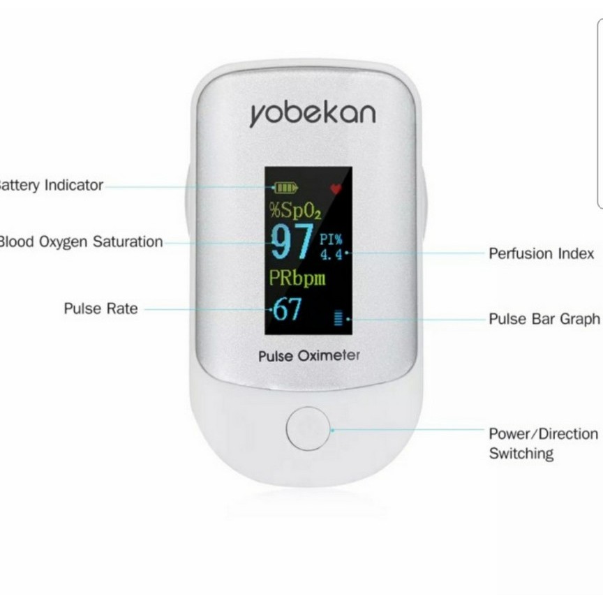 YOBEKAN Pulse Oximeter Fingertip SpO2 Saturasi Oksigen Dan Detak Jantung Free 2 Battery AAA