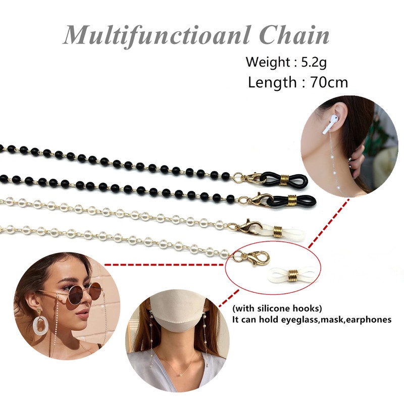 2-in-1 Fashion Women Imitation Pearl Eyeglasses Chain / Anti-lost Around Neck Mask Hanging Rope