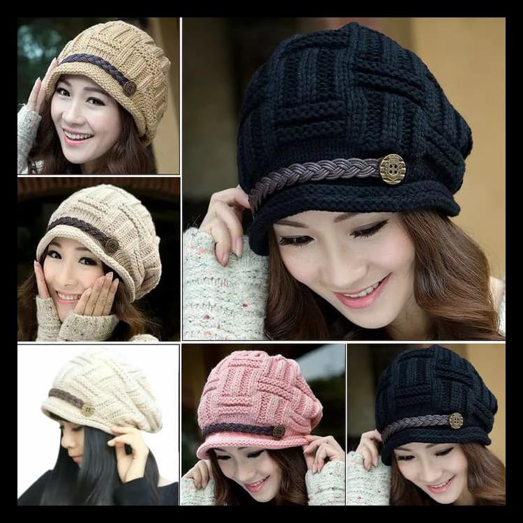 Topi Kupluk Rajut Wanita / Topi Winter / Topi Import Best Seller - Putih