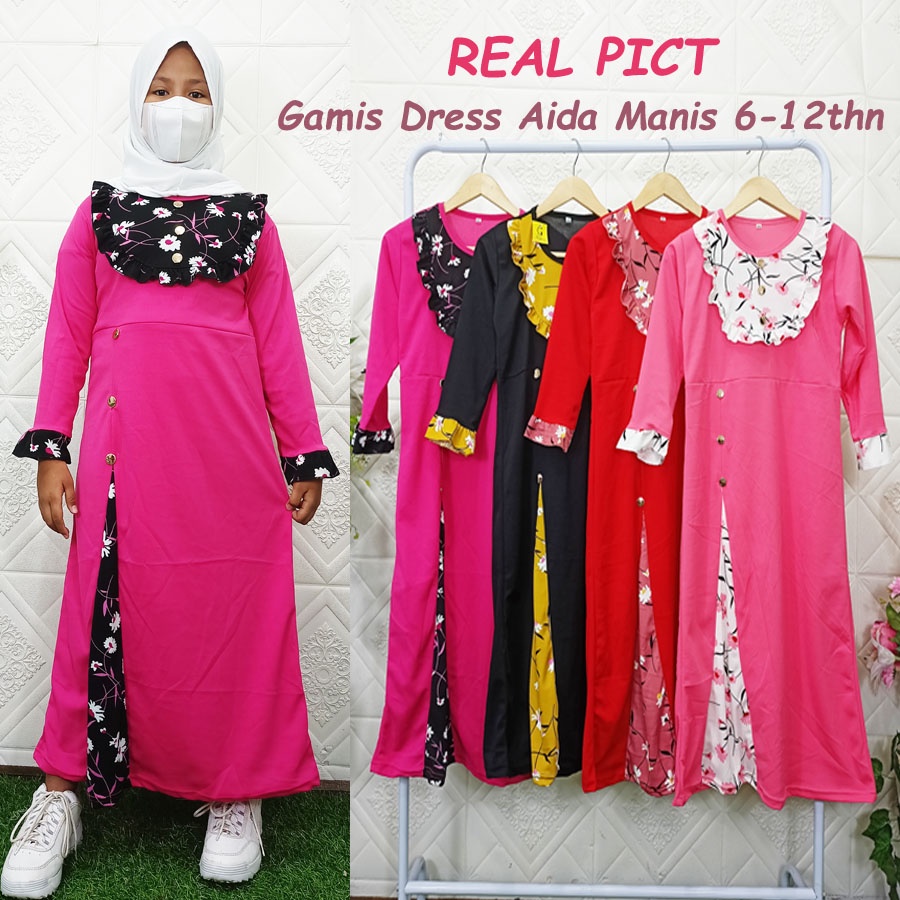 AIDA MANIS GAMIS DRESS ANAK BUNGA PITA 6-12Tahun GL FASHION