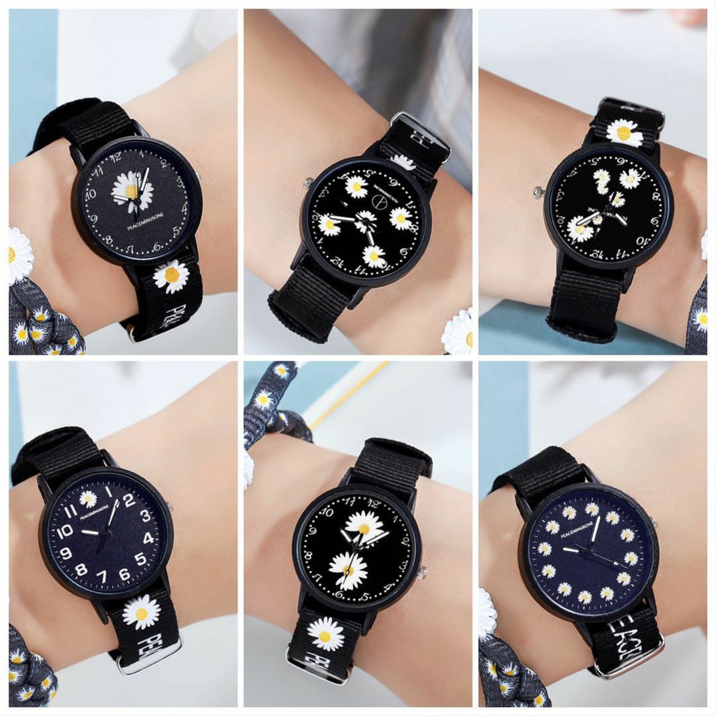 [COD] Watchyou JamTangan Wanita A0056 Gaya Korea Motif Bunga Daisy Strap Kanvas Untuk Pasangan