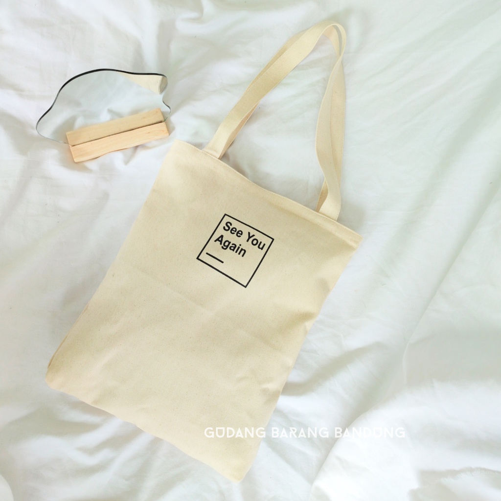 Totebag Wanita Kanvas dengan Resleting - Desain Aesthetic See You Again