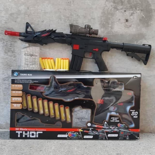 Mainan senapan Thor nerf busa peluru lunak tembakan water gel edukatif anak