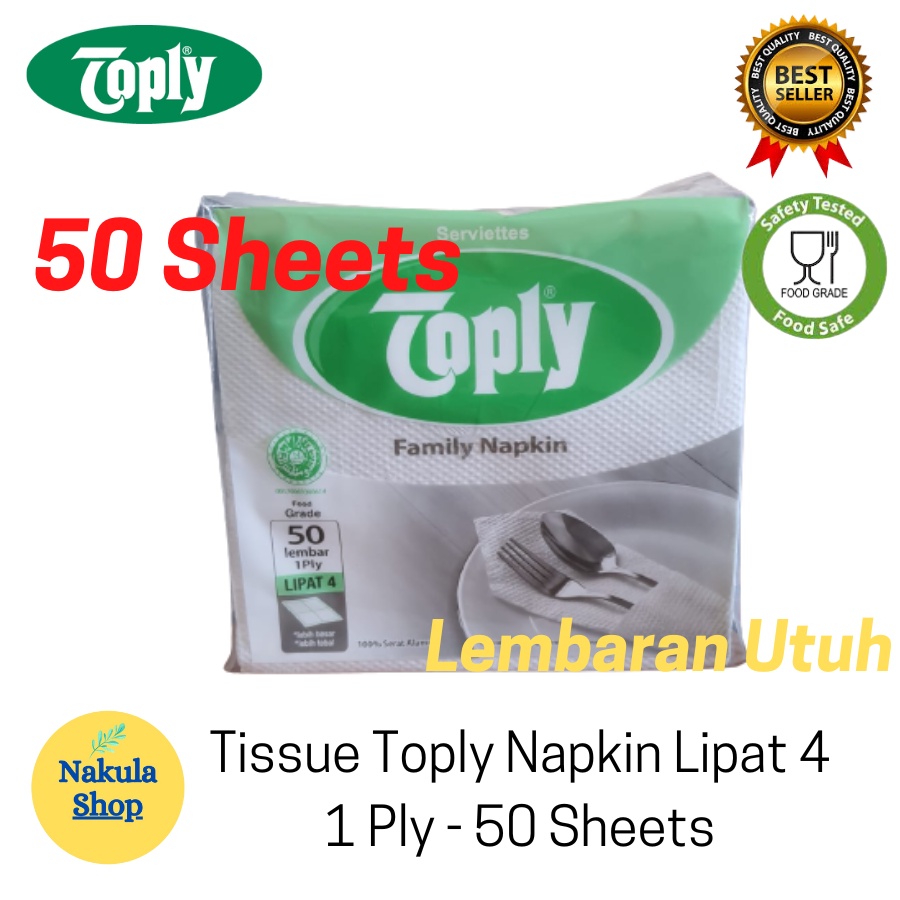 Tissue Toply Napkin Belah Lipat 4 - 1 Ply - 50 Sheets