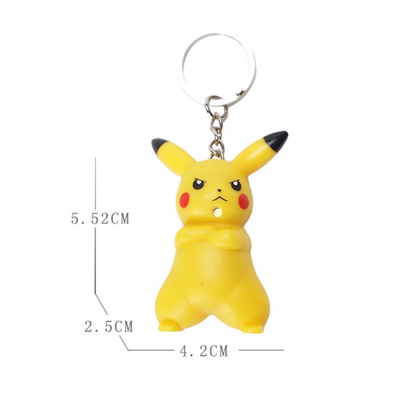 Mainan Gantungan Kunci Bentuk Action Figure Pokemon Pikachu Dengan Lampu LED Dan Suara Untuk Mobil