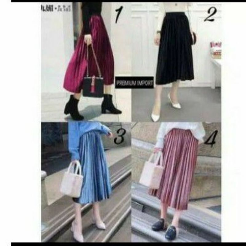 ROK PLISKET VELVET BLUDRU 7/8 (DI BAWAH BETIS) // ROK BLUDRU IMPORT// ROK IMPORT