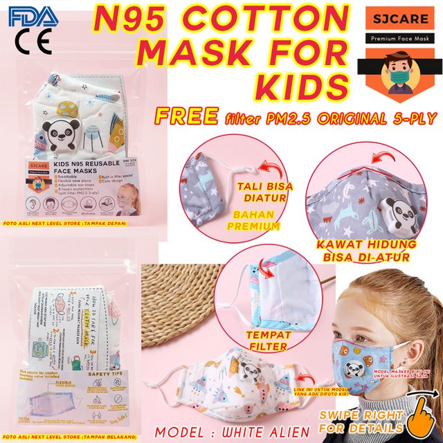 SJCare Masker Anak Premium Kids Katup Respirator FREE FILTER PM 2.5 - White Alien