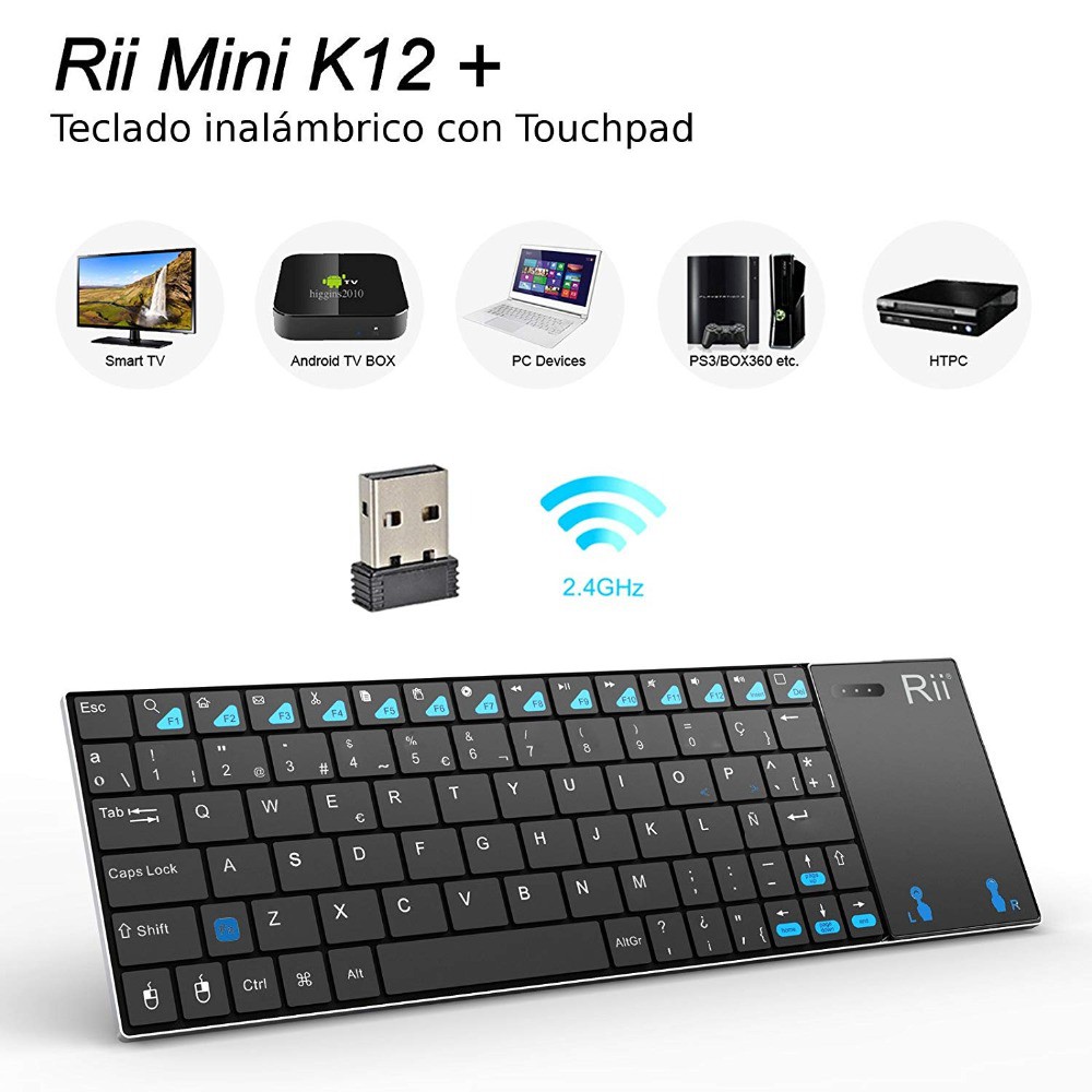 Rii K12 + Mini Wireless Keyboard dengan Touchpad Mouse