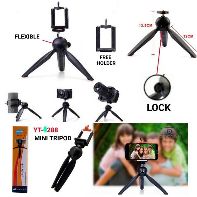 Tripod mini Yunteng YT 228 . Tripod HP dan kamera . Holder handphone . Standingan hp