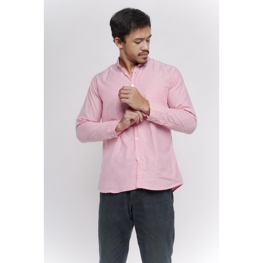 Lesta Langgeng Kemeja Formal Pria Kerja Dewasa Model Standard Bahan Kain Katun Warna Pink Polos M L XL