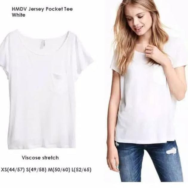 Promo [ EB ] HNM HM Jersey Pocket Tee T-Shirt kaos putih hitam