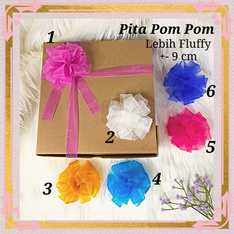 

Murah! Aplikasi pita jadi tempel Pom Pom Organdi Organza Kaca transparant +- 9cm fluffy hampers gift souvenir