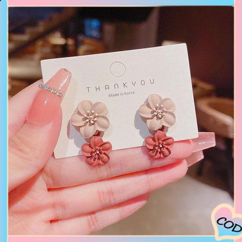 COD❤️Kontras warna Spray bunga cat anting-anting wanita kepribadian sederhana semua-pertandingan anting-anting-A.one