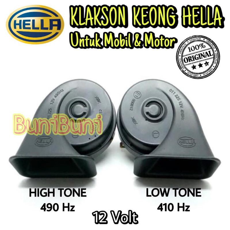 KLAKSON Keong HELLA Hitam Original Komplit Kabel Relay Untuk Mobil &amp; Motor 12 Volt (Sepasanģ)