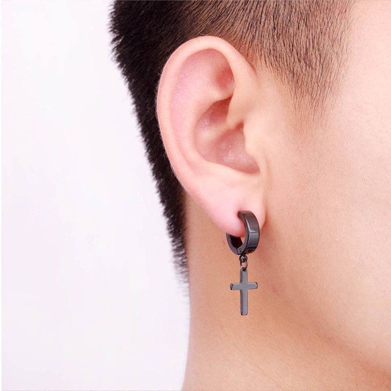 Anting Klip Tanpa Tindik Bahan Stainless Steel Gaya Korea Rock Hip Hop