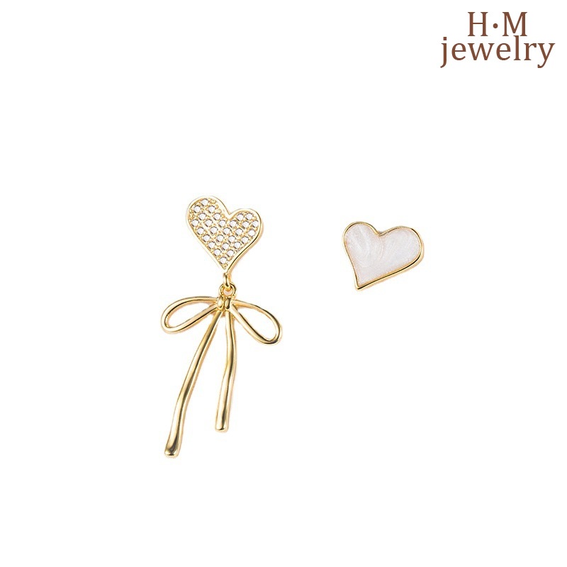 Anting Bentuk Hati Asimetris Warna Putih Gaya Perancis Untuk Wanita