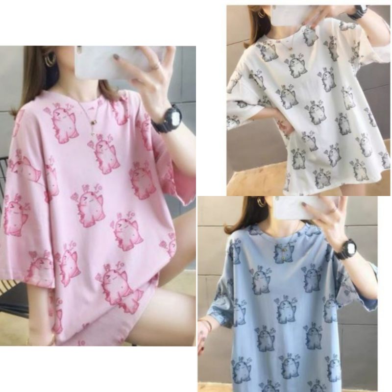 dress over size big size import mini dress jumbo motif godzila dress loose lose mini korea import