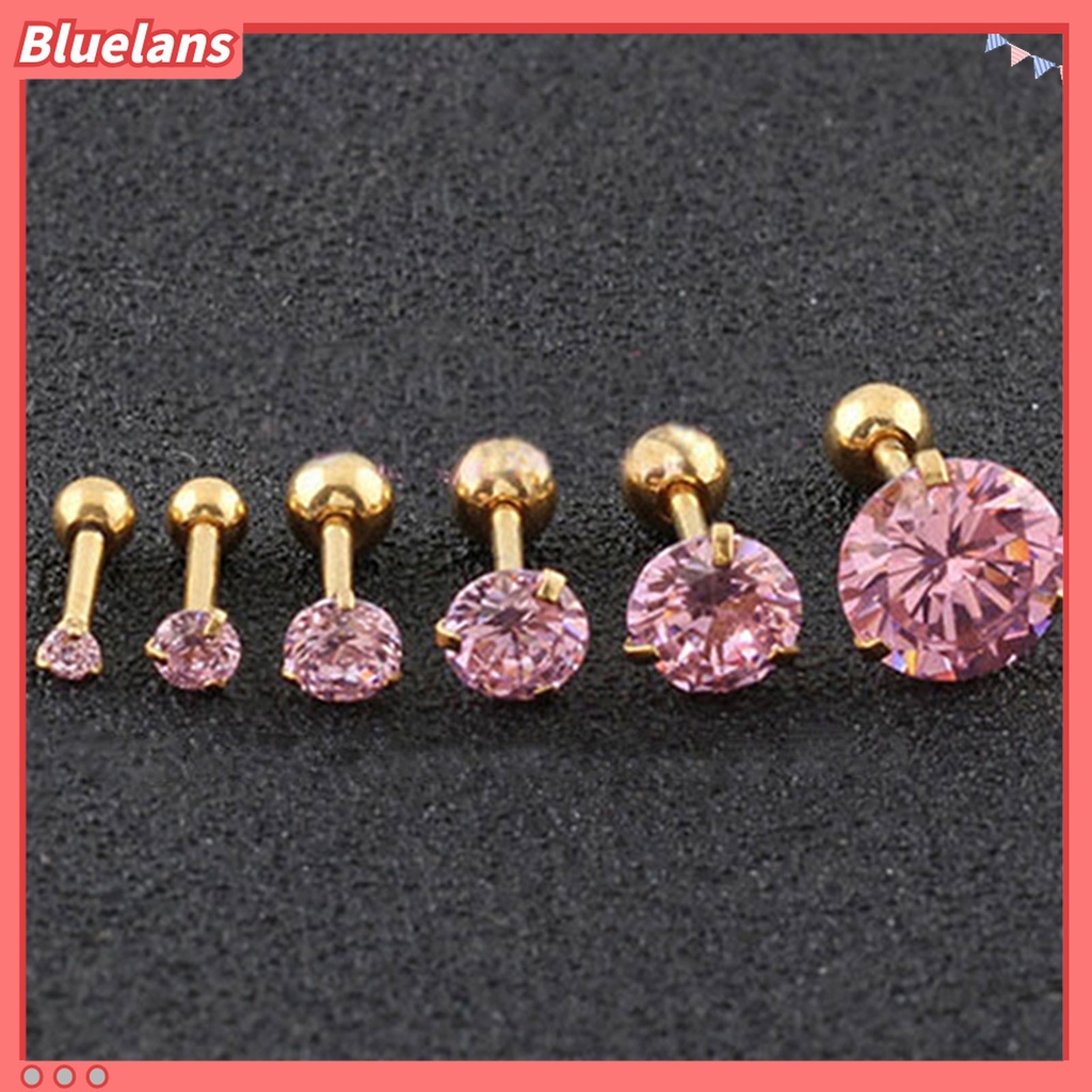 Anting Stud Cubic Zirconia 3 Cabang Bahan Stainless Steel Anti Alergi Untuk Harian