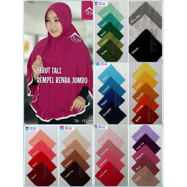 Jilbab jumbo rempel renda serut Tali