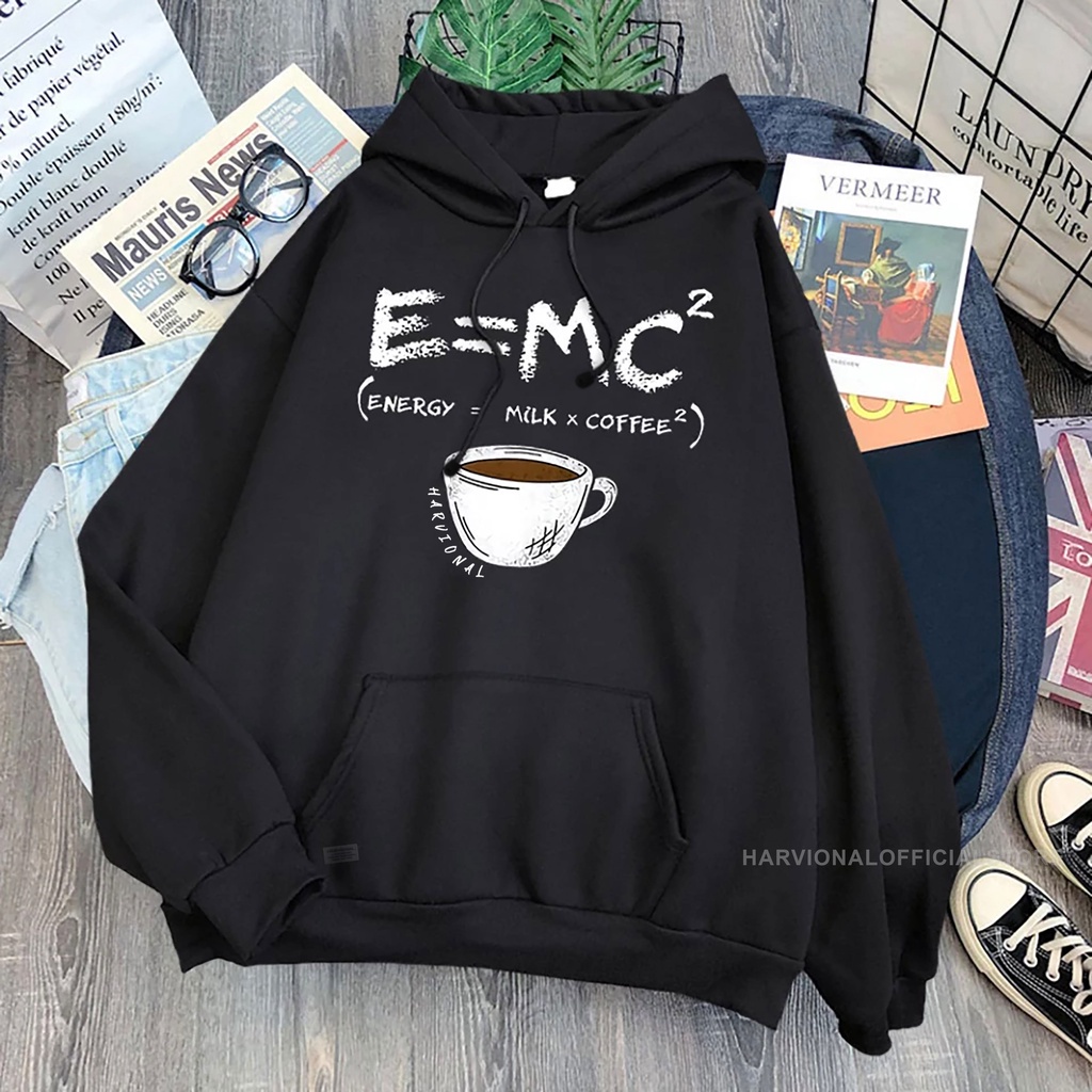 Parisdivarious Sweater Hoodie Jemper E=Mc Coffee Bahan Fleece Size S - XXL (Pria &amp; Wanita)