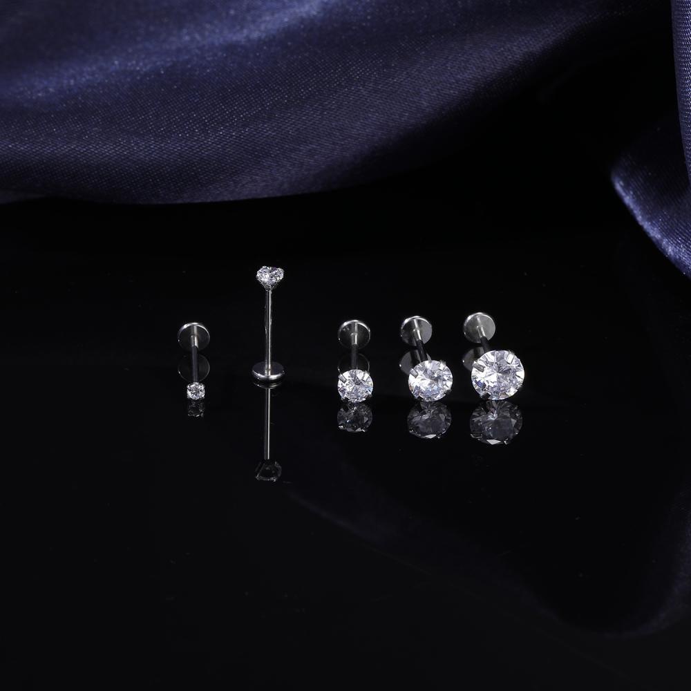 1pc Anting Stud Tindik Bibir Labret Kristal Bahan Stainless Steel Ukuran 0.8 / 1 / 1.2mm