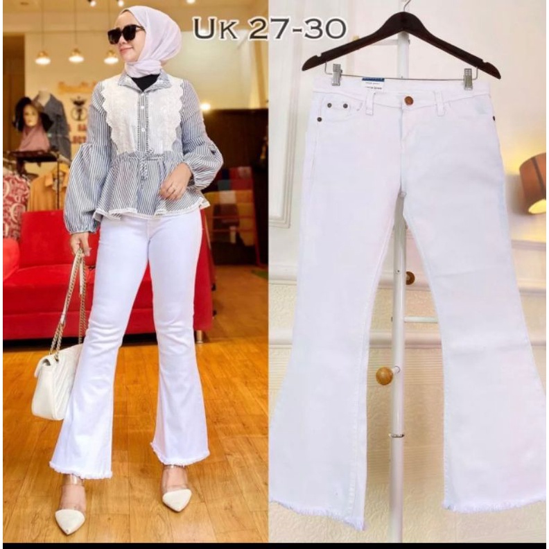 Celana Jeans Wanita Cutbray Rawis Putih