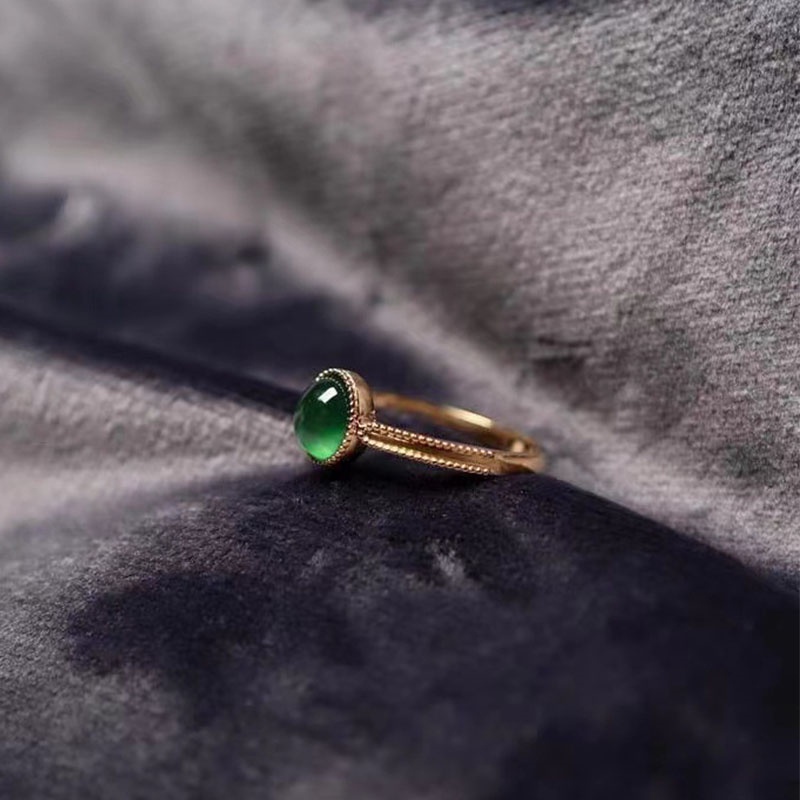 Cincin Emas 18K Dengan Batu Giok Hetian Warna Hijau Tua Untuk Wanita ACKER