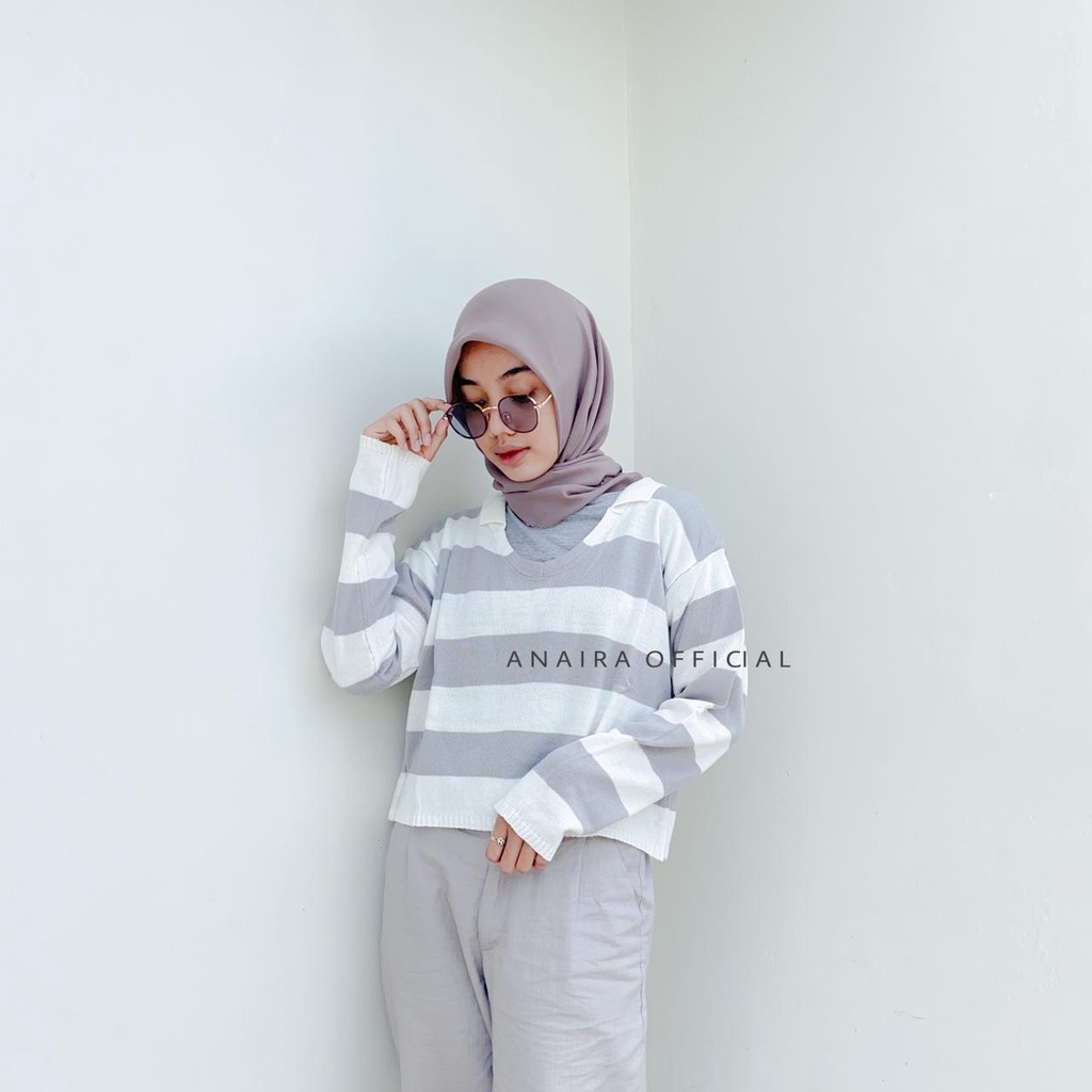 LICIA KNIT RAJUT CROP TOP BAJU ATASAN WANITA CROP RAJUT WANITA RAJUT STIPE