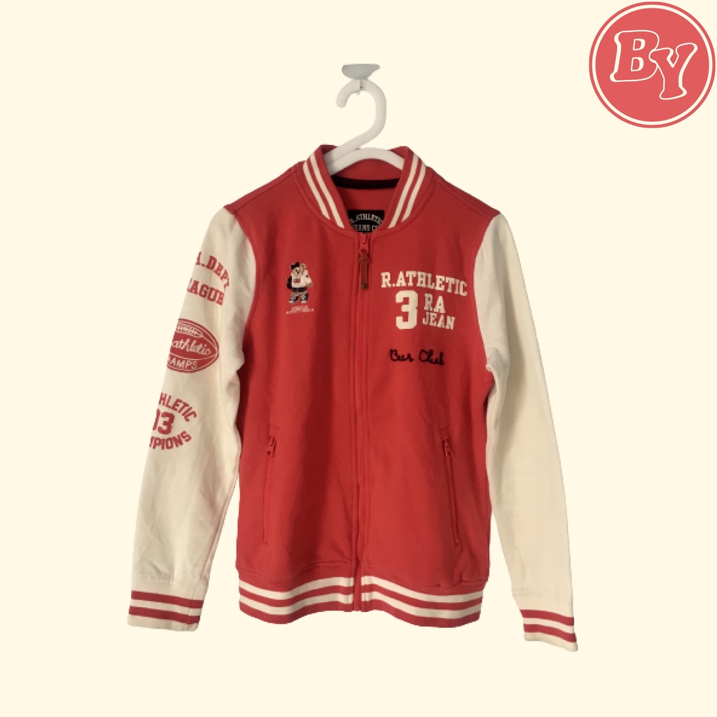 R.ATHLETIC Varsity Bomber Jaket Gaya Vintage - Merah Putih