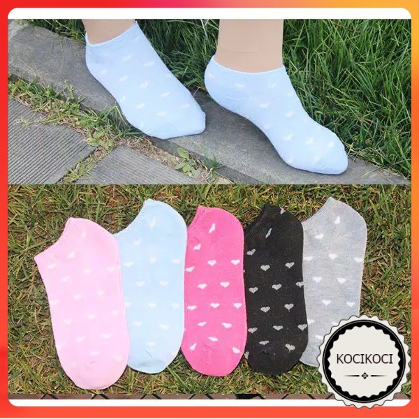 Kaki Ankle Cute Motif Love Garis Polos Warna Warni Kaos Kaki Semata Kaki