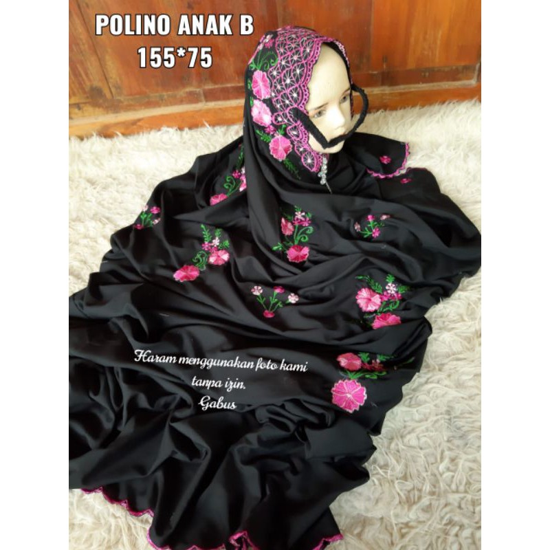 Mukena terusan polino hitam bordir anak