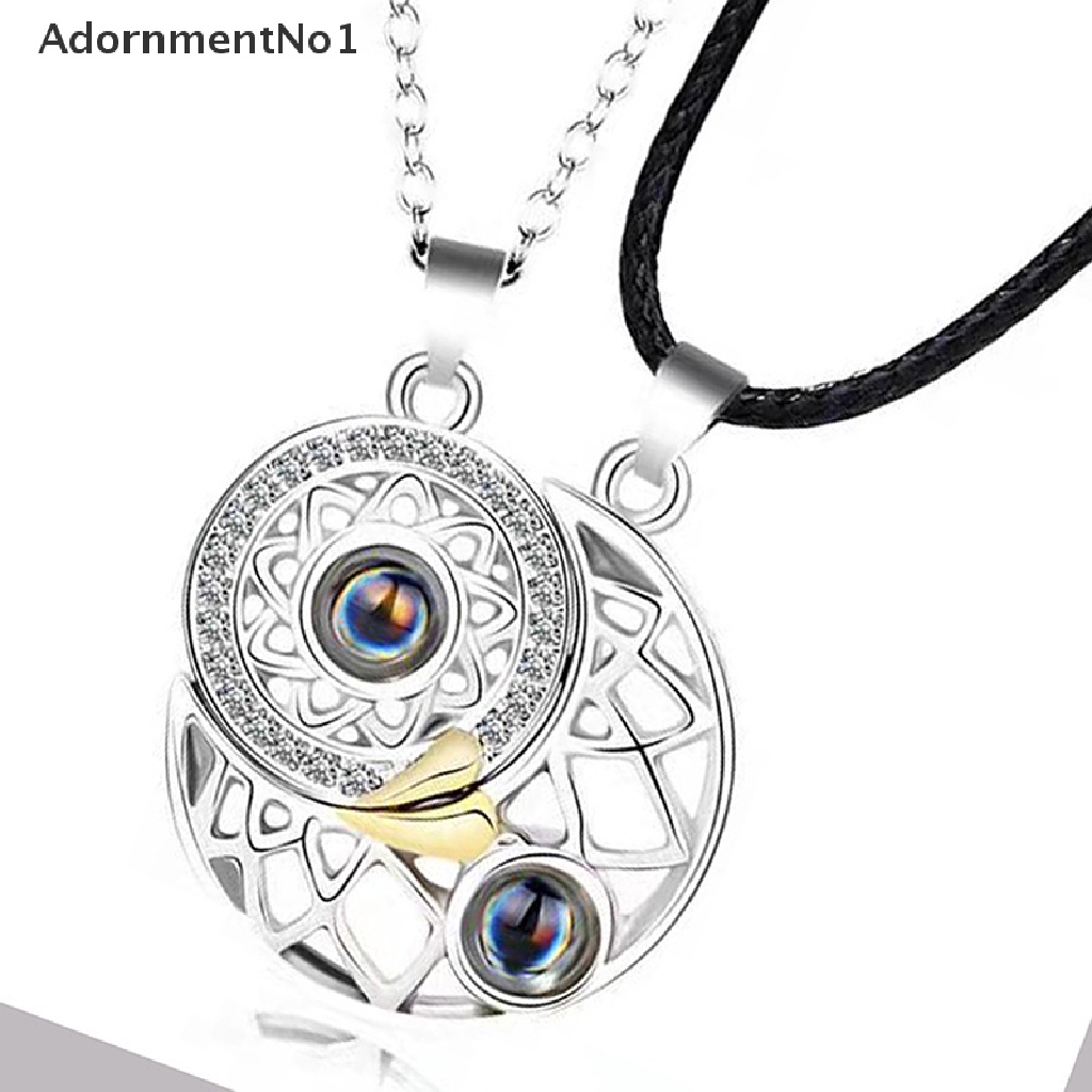 (AdornmentNo1) 2pcs / Set Kalung Rantai Liontin Matahari + Bulan + Bulan Sabit 100 Bahasa Untuk Pasangan / Pria / Wanita