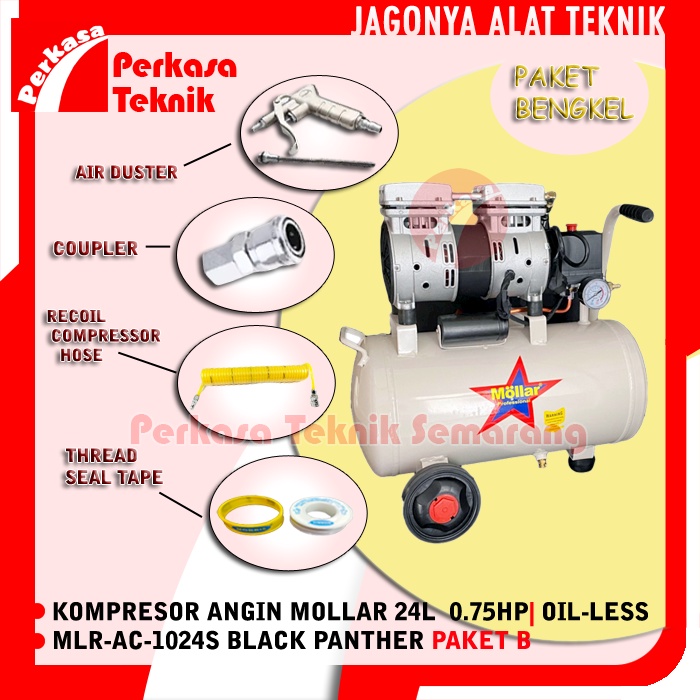 PAKET BUNDLING Kompresor Angin MOLLAR AC1024S 24L Silent Compressor