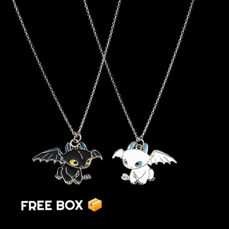 TERMURAH KALUNG LIONTIN DRAGON WHITE AND BLACK (free box)