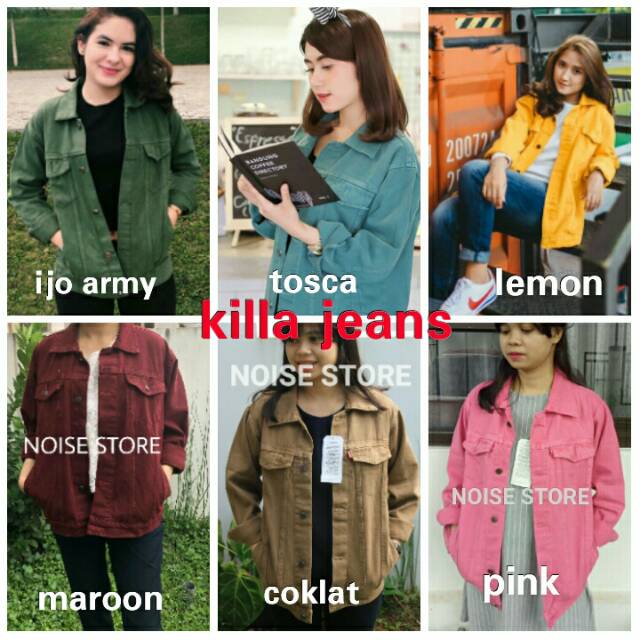 Jaket Jeans Oversize Pink Ijo Army Tosca Coklat Lemon Maroon