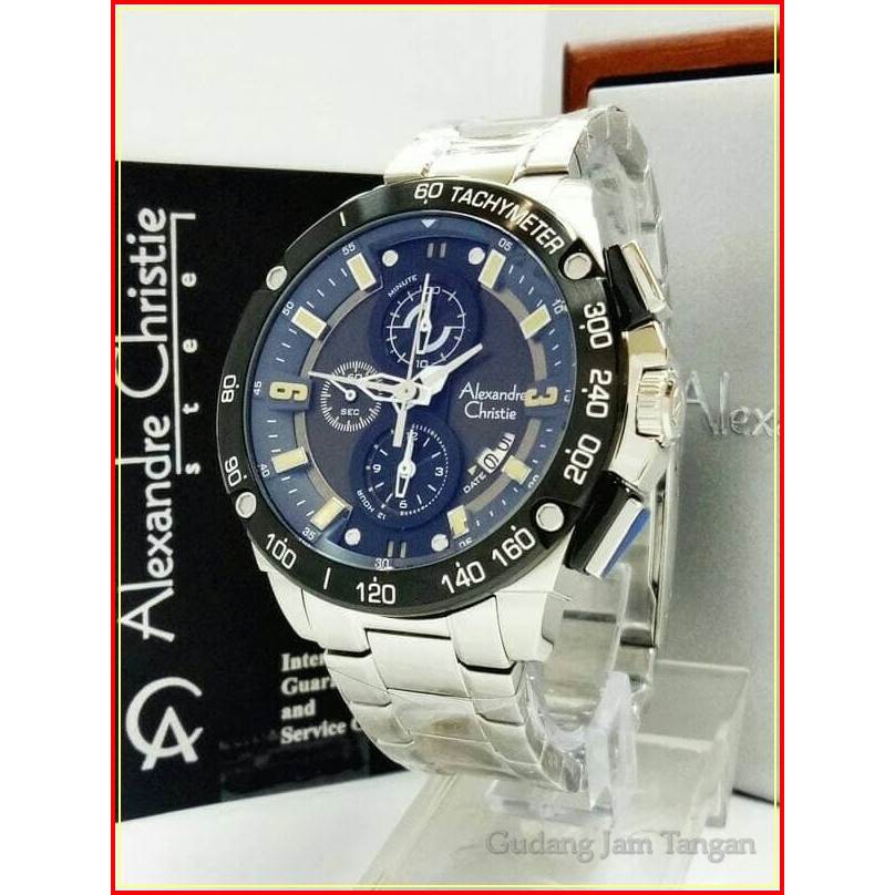 JAM TANGAN PRIA ALEXANDRE CHRISTIE AC 6463 SILVER RING BLACK ORIGINAL