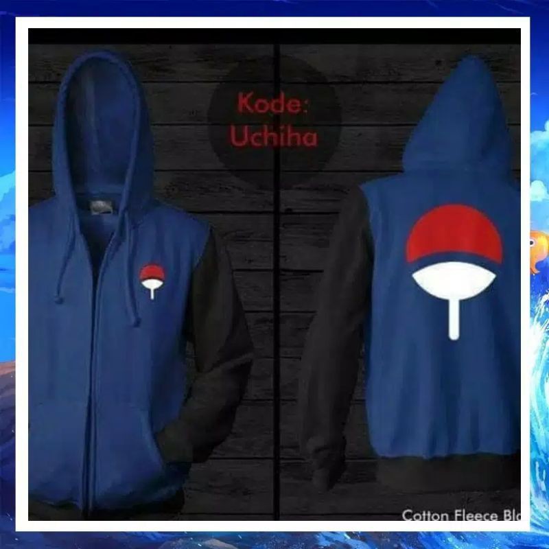 jaket anime naruto uchiha blue logo