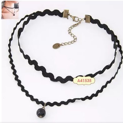 Kalung Korea Cantik Hitam Mutiara Model Liontin 41535