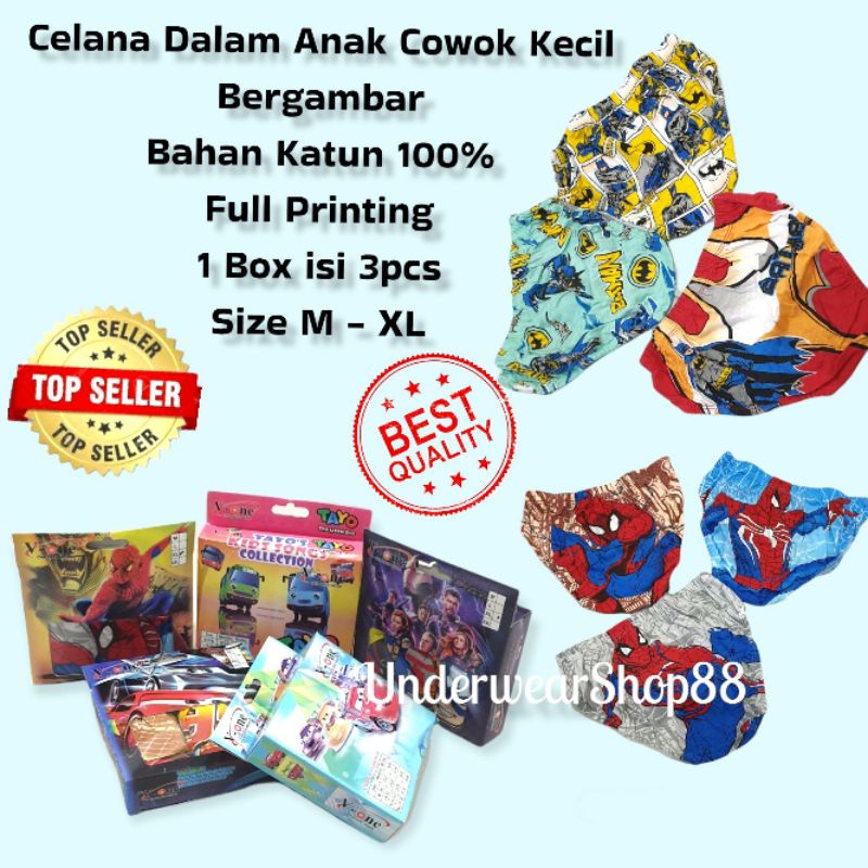 Celana Dalam Anak Cowok Katun/Celana Dalam Anak Cowok Bergambar/1 Box is 3pcs/Celana Dalam Anak Cowok Berkarakter