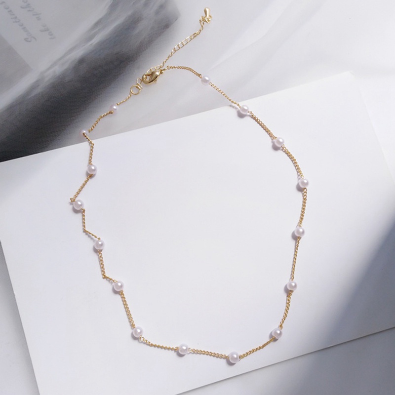 Kalung Choker Rantai Manik-Manik Mutiara Warna Emas Untuk Wanita