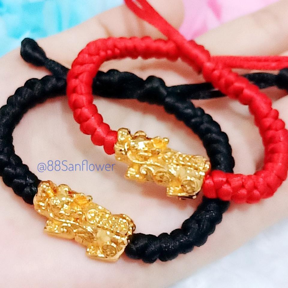 Ready Stock GELANG TALI NAGA EMAS - Tali Hitam Merah Perhiasan  Lapis Emas Gelang Keberuntungan 