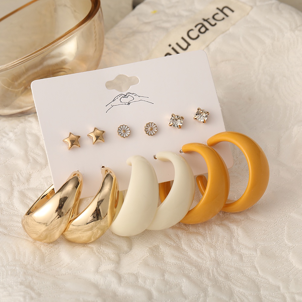 6Pcs/Set anting korea wanita Hoop Bentuk Kupu Aksen Mutiara anting emas asli Bahan Akrilik Untuk perhiasan aksesoris