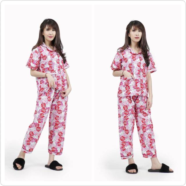 Stelan cp piyama hello kitty katun jepang