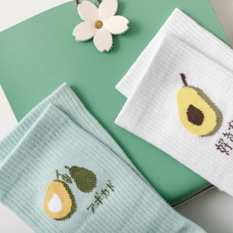 [COD] Kaos Kaki Wanita Panjang Import Ala Korea Motif Buah Alpukat Avocado Lucu Cute Import Premium