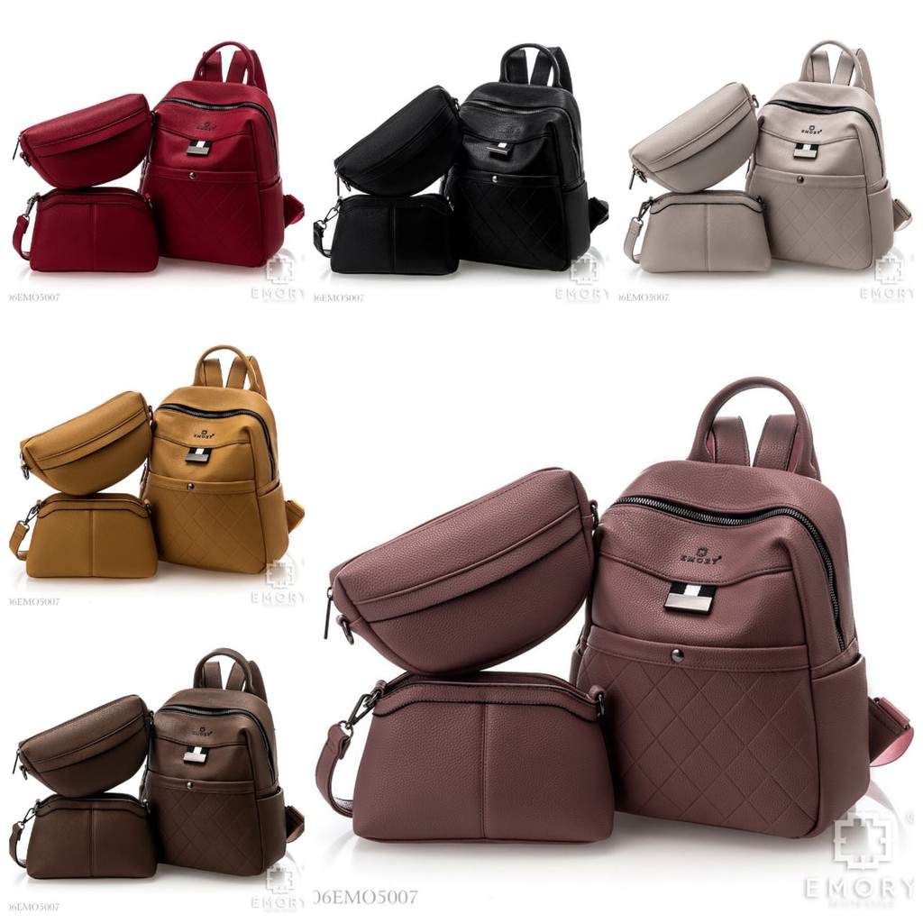 EMORY WARENNA 06EMO5007 TAS RANSEL WANITA SET 3IN1 IMPORT BATAM