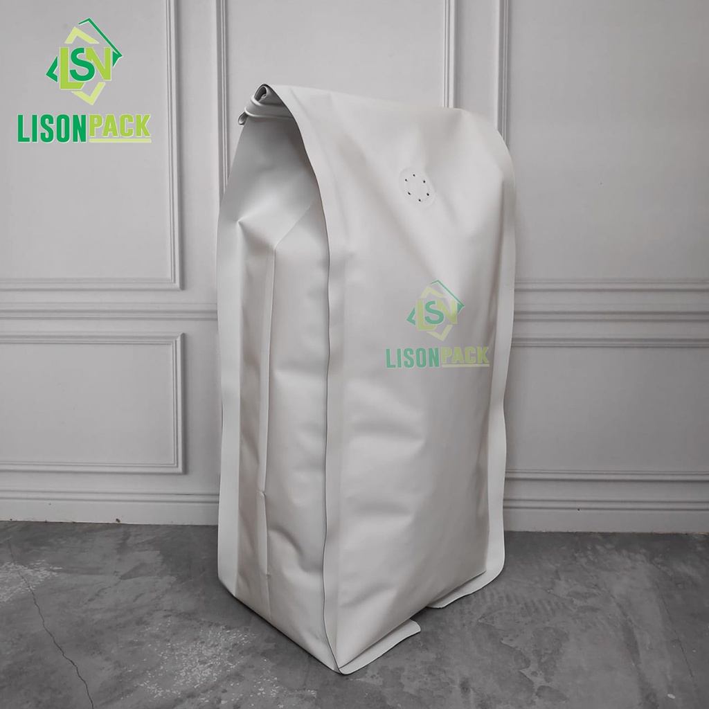 Kemasan Gusset Alumunium Foil 1 KG White | Alufoil Gusset 1000gr Quad Seal | Gusset Kemasan Kopi