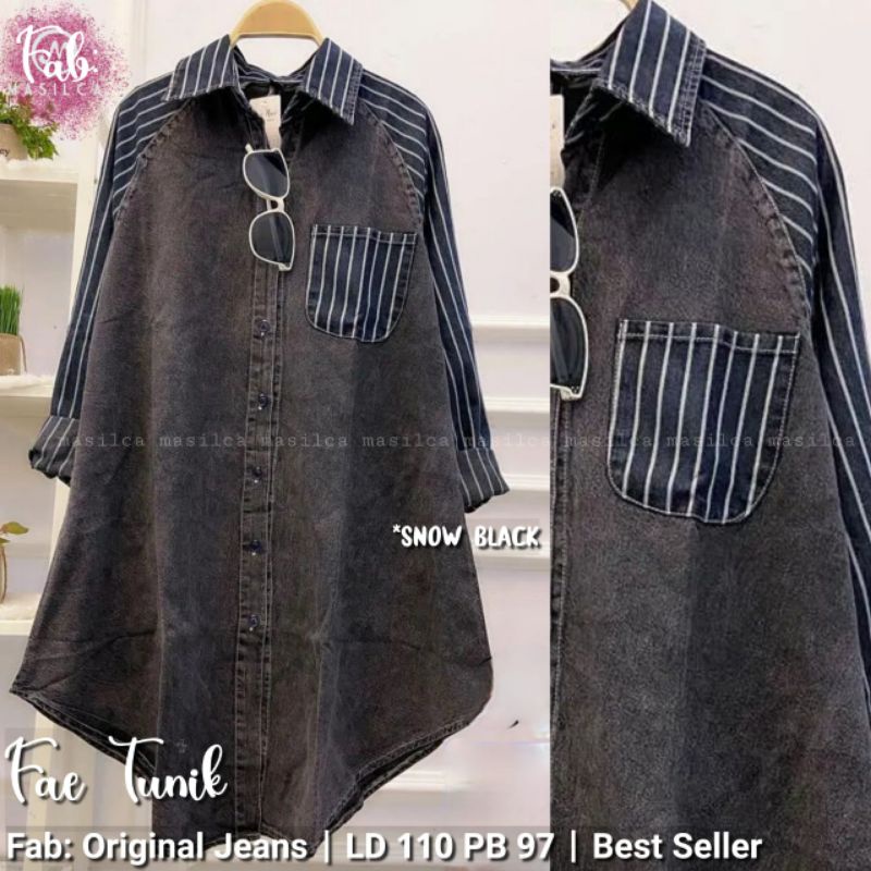 FAE TUNIK BY MASILCA LONG KEMEJA / TUNIK WANITA ORI JEANS LD 110