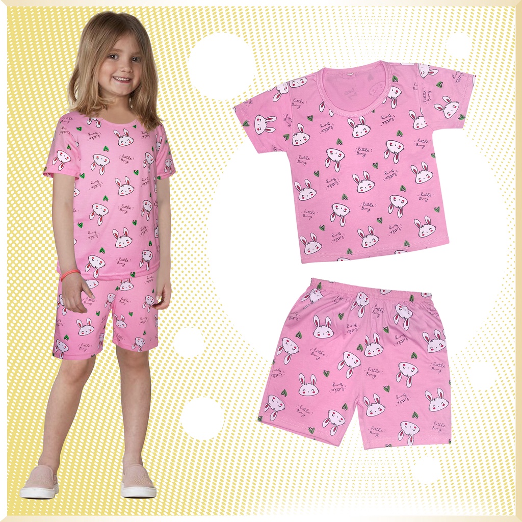 Setelan Kaos Anak Perempuan Lengan Pendek Celana Pendek Usia 1 Tahun Sampai 12 Tahun